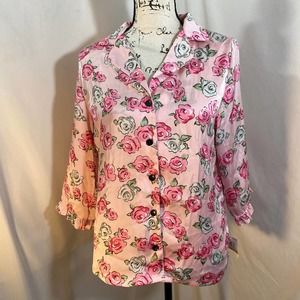 Jenni Intimates Woman's Floral Print Button Down Pajama Sleep Shirt Sz M